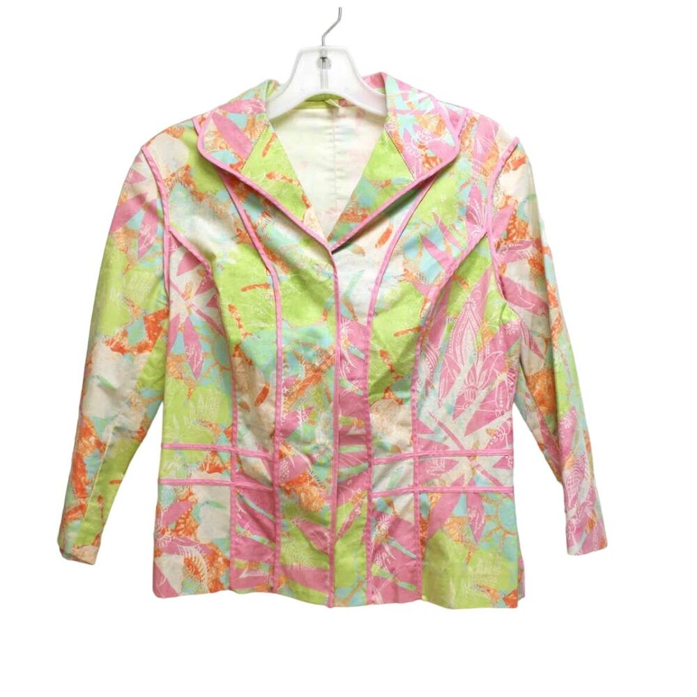 Sigrid Olsen Bright Floral with Pink Piping Blazer Size 2
